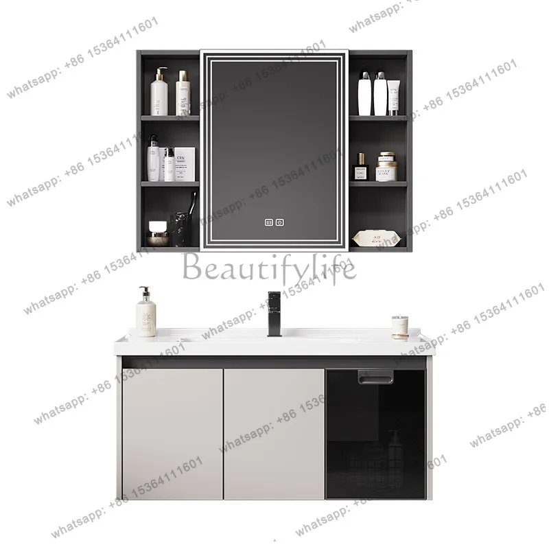 Thickened space aluminum honeycomb bathroom cabinet wash basin storage cabinet waterproof and moisture-proof smart