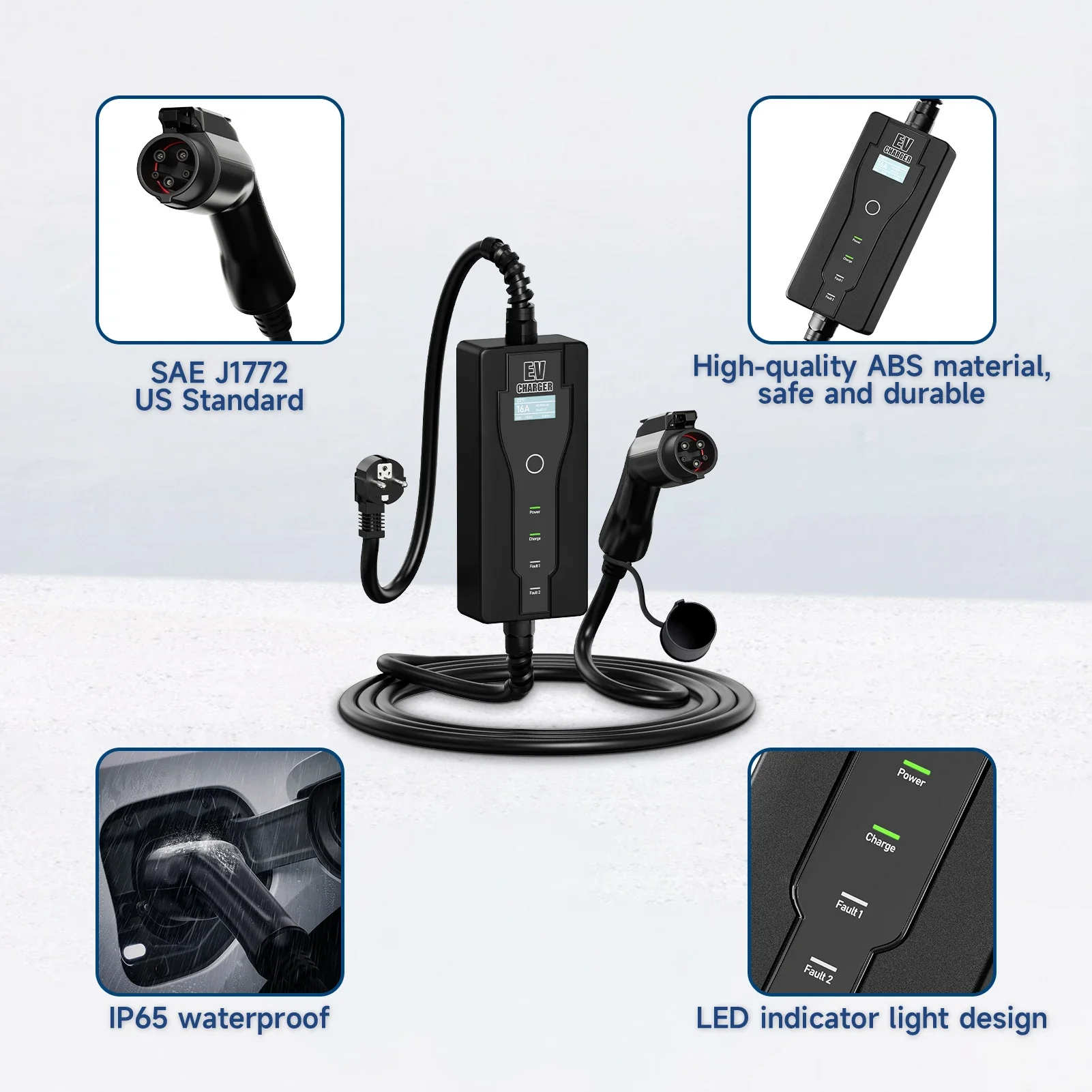 3.5KW 16A Portable EV Charger Type1 SAEJ1772 EVSE Charging Box  CEE Plug Wallbox for Electric Car 8/10/13/16A Current Adjustable