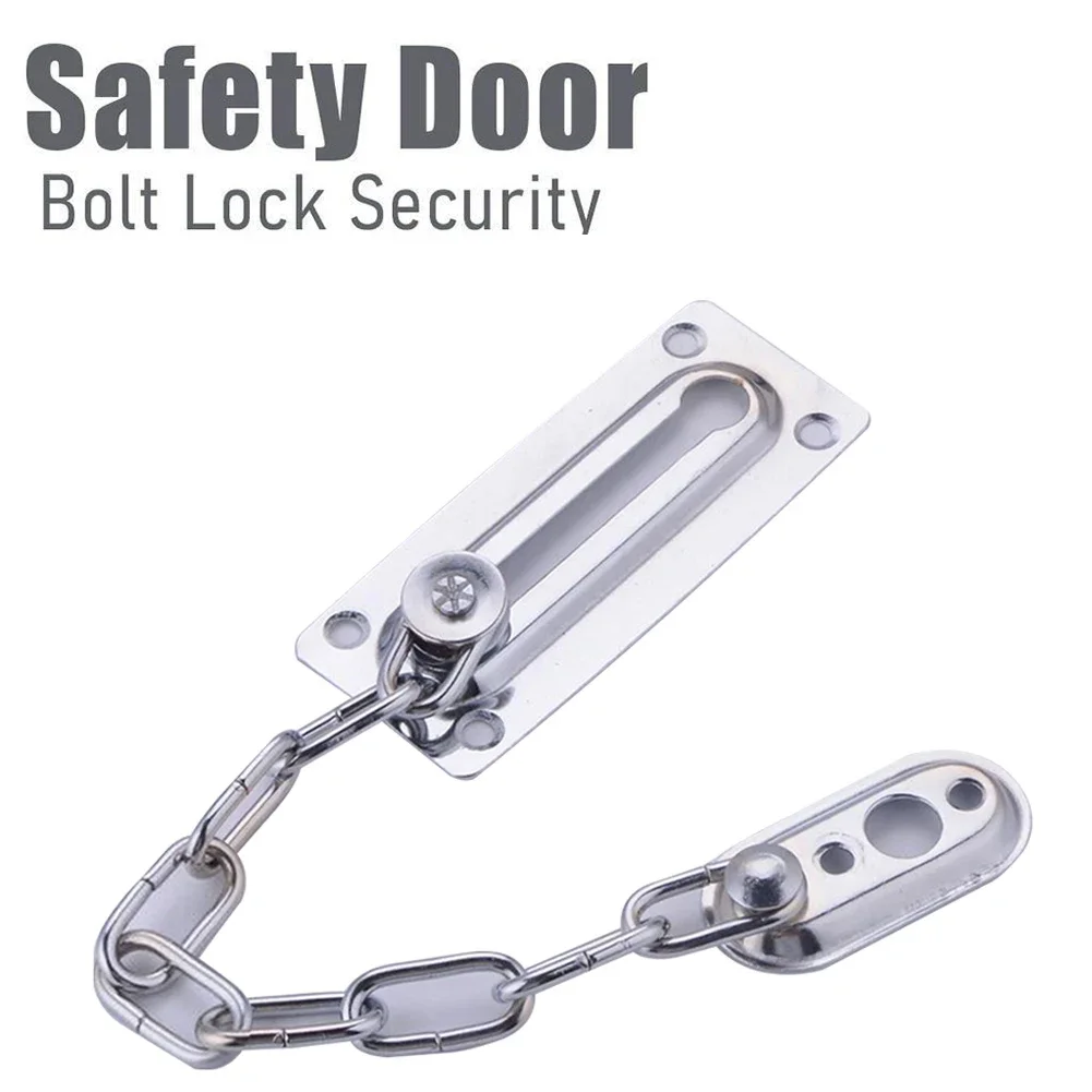1pc Security Door Chain Stainless Steel Silver Home Office Lock Guard Latch Stainless Sliding Fastener