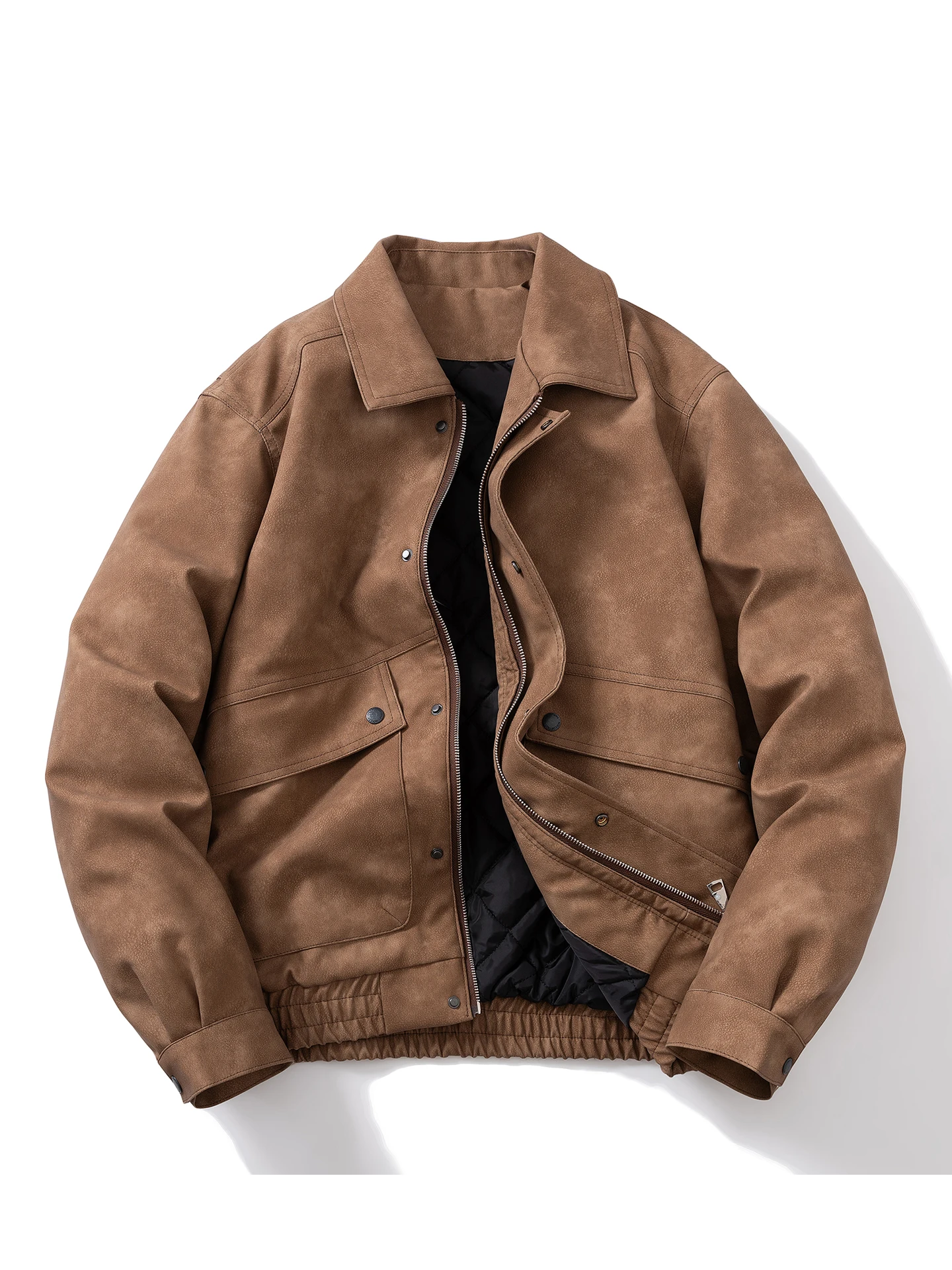 

Retro Flip Collar Motorcycle Jaet Men's Cotton PU Leather Suede Coat Loose Fit High Street Sle Autumn Winter Outerwear