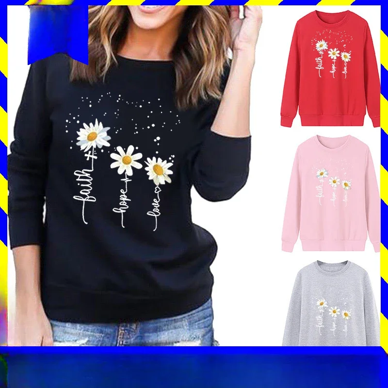 

Hot Daisy Print Long Sleeve Crewneck Hoodie Streetwear Women Sweatshirt Aesthetic Sweatshirts Harajuku