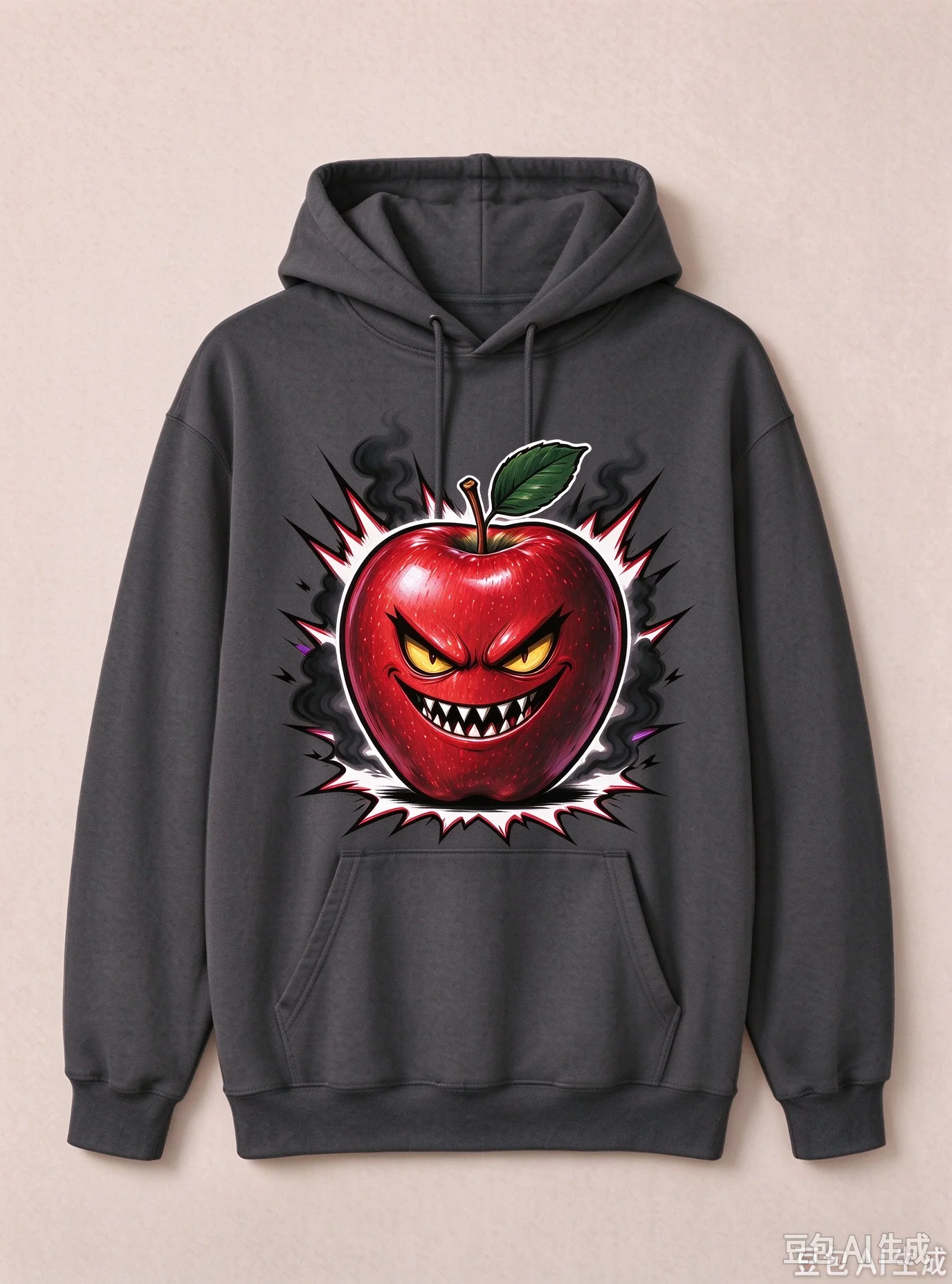 Unisex Evil Apple Graphic Hoodie Men Women Funny Cartoon Print Long Sleeve Hooded Sweatshirt Gothic Streetwear Loose Casual Pu