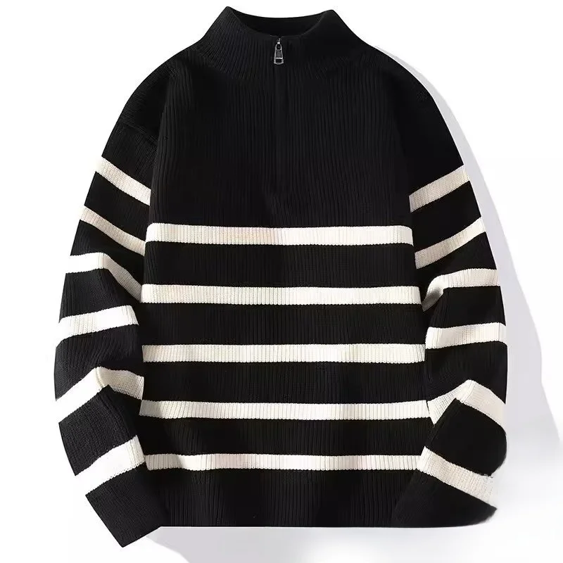 

Американский полосатый свитер в стиле ретро, большой размер 300, мужское вязаное пальто на осень-зиму, пара, толстая мужская мода