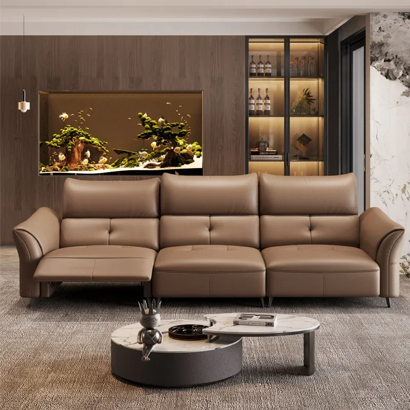 Electric multi-functional simple leather sofa Italian first-class space capsule straight row first layer cowhide tofu blocks