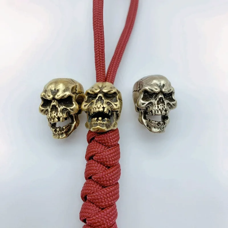 النحاس الجمجمة سكين الخرز Keychain بها بنفسك المفاتيح اليدوية الحبل المعلقات الحلي المنسوجة مظلة حبل Paracord معلقة كيرينغ
