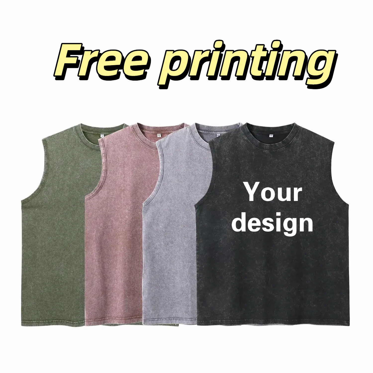 Summer 230g Men's Retro Heavyweight Cotton Oversized Sleeveless Vest Personalized Design Custom Print Logo Top