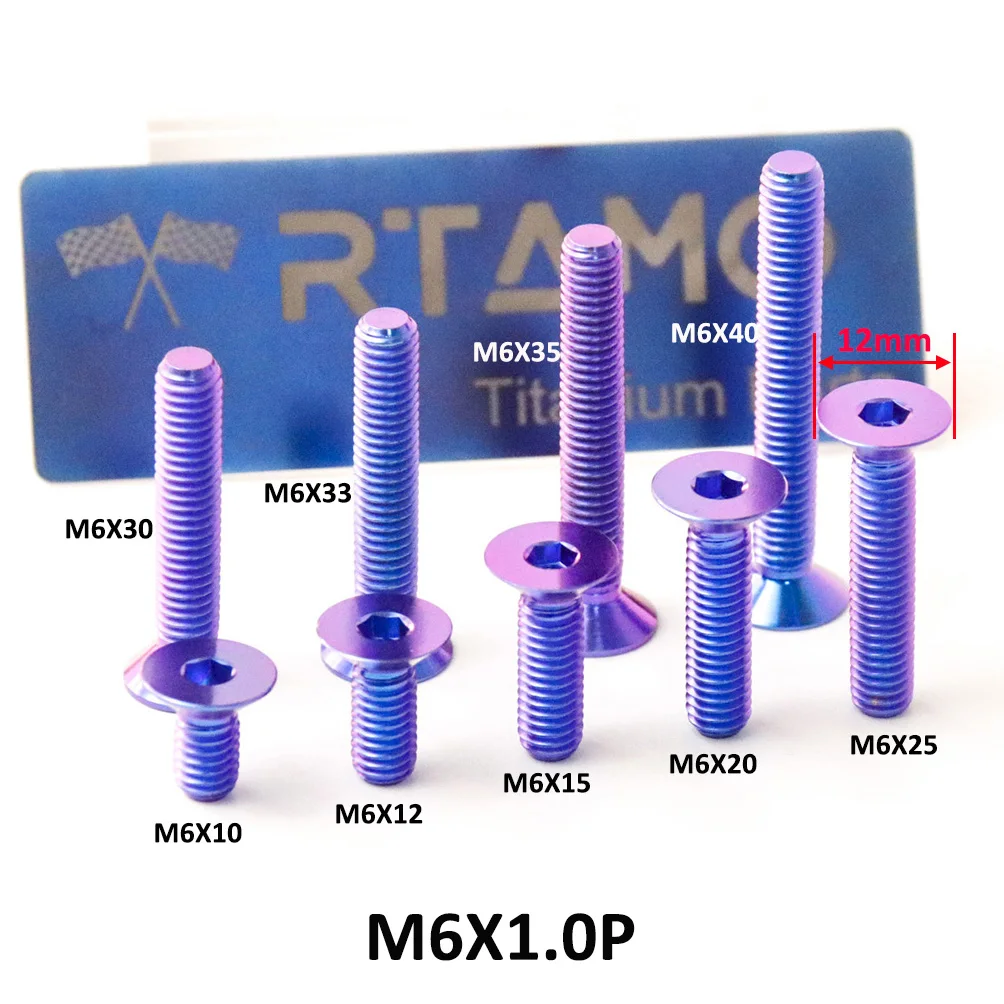RTAMO Titanium Bolt M6X10/12/15/20/25/30/35/40/45/50mm Countersunk Hex Head TC4 Ti Alloy Screw Bike Motorcycle Adapter Fastener