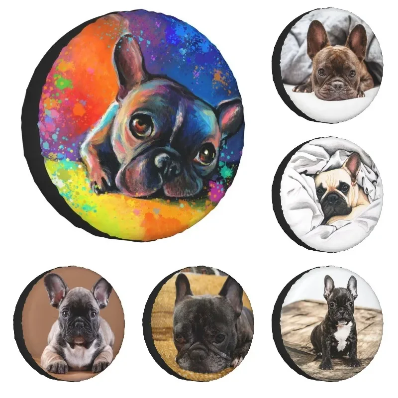 Colorful French Bulldog Spare Tire Cover for Toyota Land Cruiser Prado Dog 4WD 4x4 RV Car Wheel Protector 14