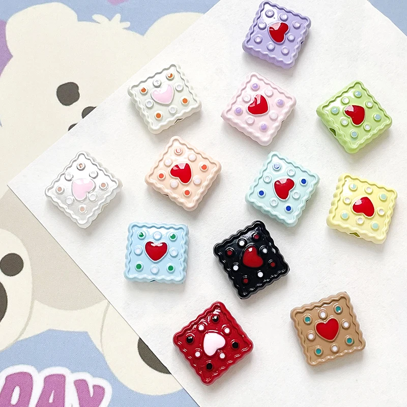 6pcs Ins Sweetheart Love Heart Sugar Cube Beads Diy Handmade Jewelry Bracelet Necklace Earrings Beaded Accessories Materials