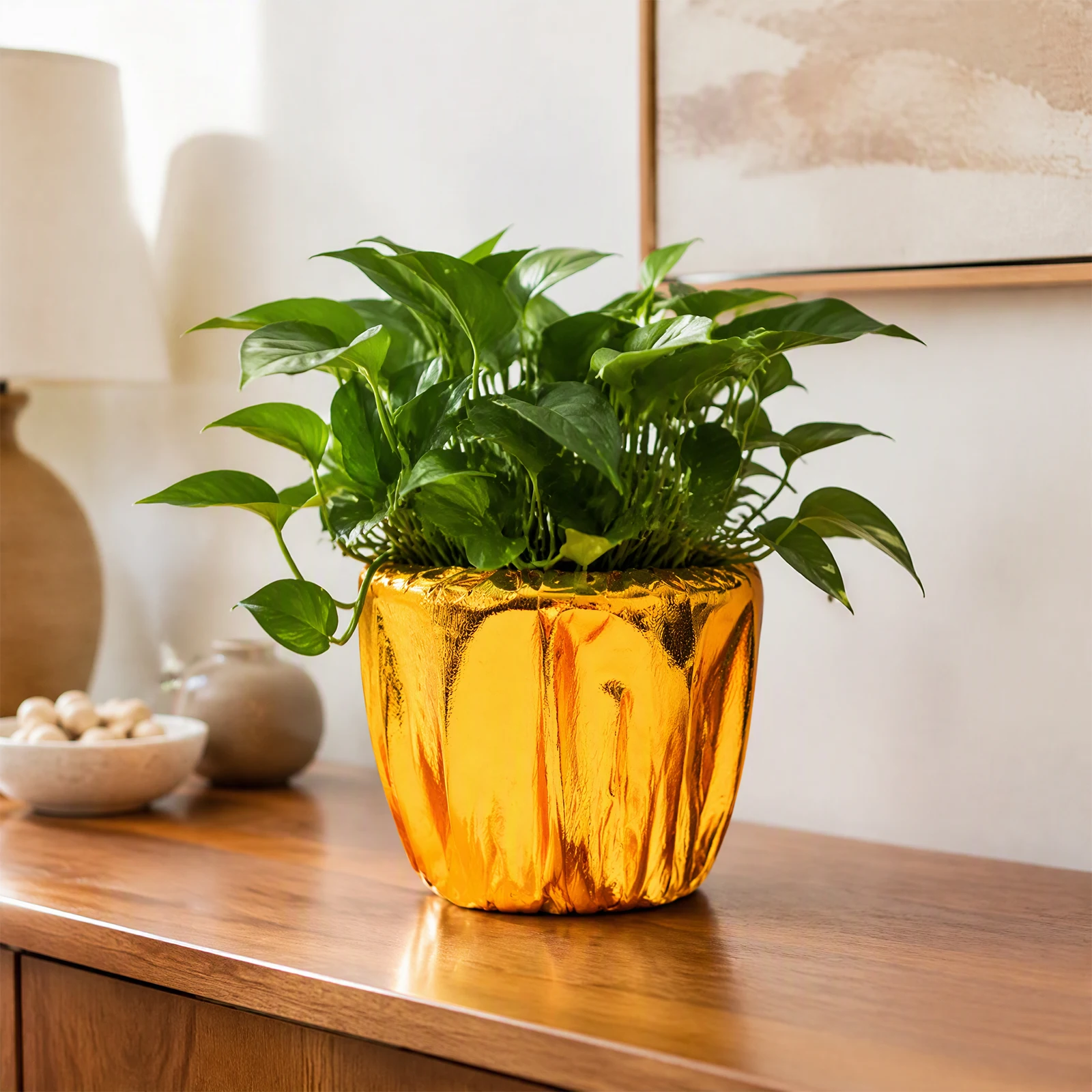 Gold Fabric Plant Pot Cover Reusable Decorative Sleeve Indoor Outdoor Wedding Festival Party