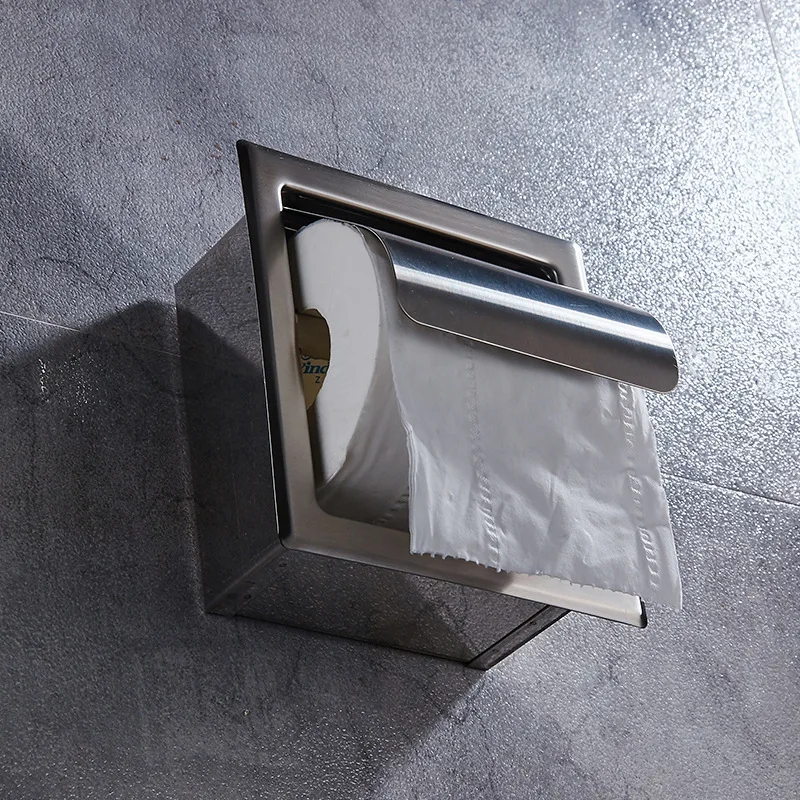 Wall Mounted Stainless Steel Embedded Toilet Paper Holder Hidden Bathroom Tissue Box