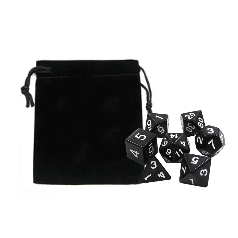 7 stk/partij DND Dobbelstenen Set met Fluwelen Dobbelstenen Zak D4, D6, D8, D10, D10%, D12, D20 Kleurrijke Accessoires voor Bordspel, DnD, RPG GYH