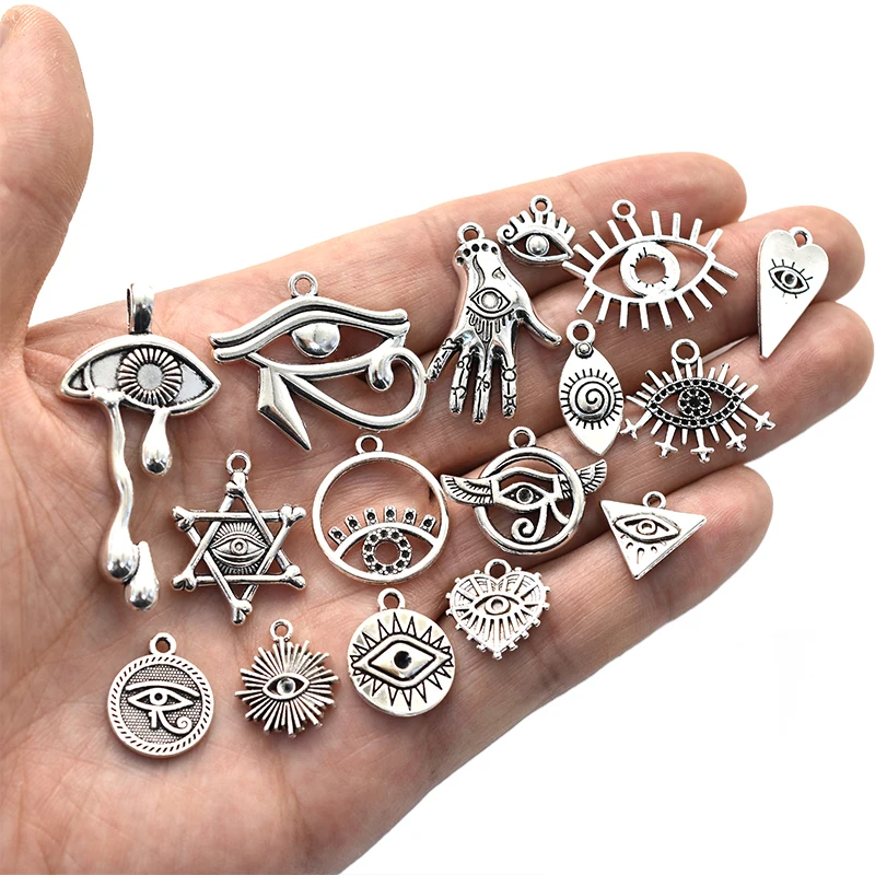 16pcs Mixed Eye of Horus Charms Alloy Metal Tibetan Magic Pendants For DIY Necklace Bracelet Jewelry Making Crafting Supplies
