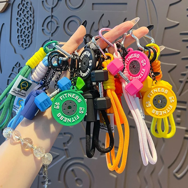 

HOT! 2026 Mini Barbell Plates Keychain with D-shaped Buckle Water Cups Simulation Dumbbells Keyring Creative Bag Charm