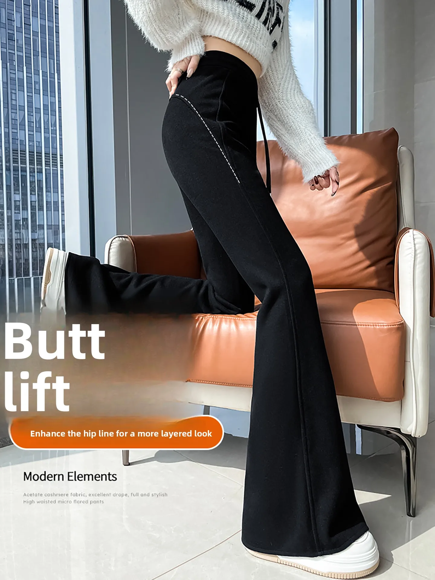 High Waist Fce Lined Thiened Woolen Bell Bot Pants Women's Yoga Pants Autumn Winter White Soft Comfortable Casual Tro...