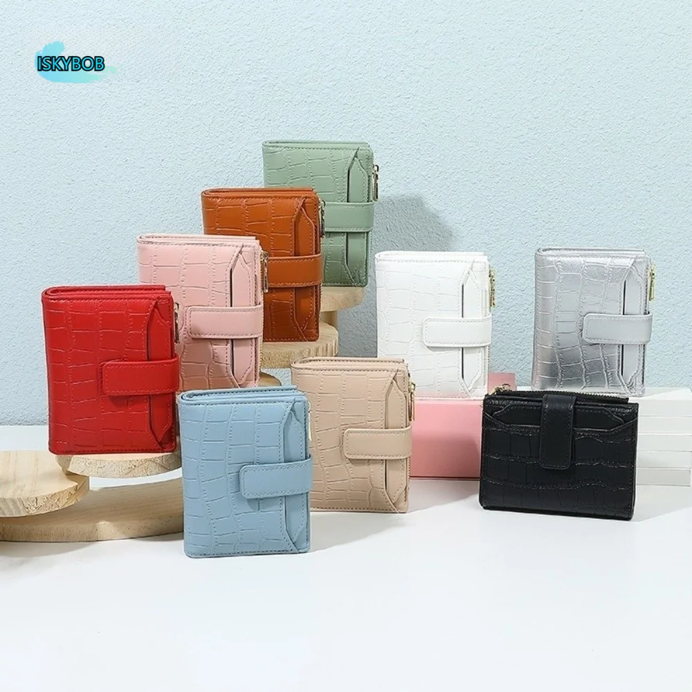 

Versatile Solid Color Folding Wallet Multiple Card Two-fold Women Short Wallet Classic Korean Style PU Card Bag Business