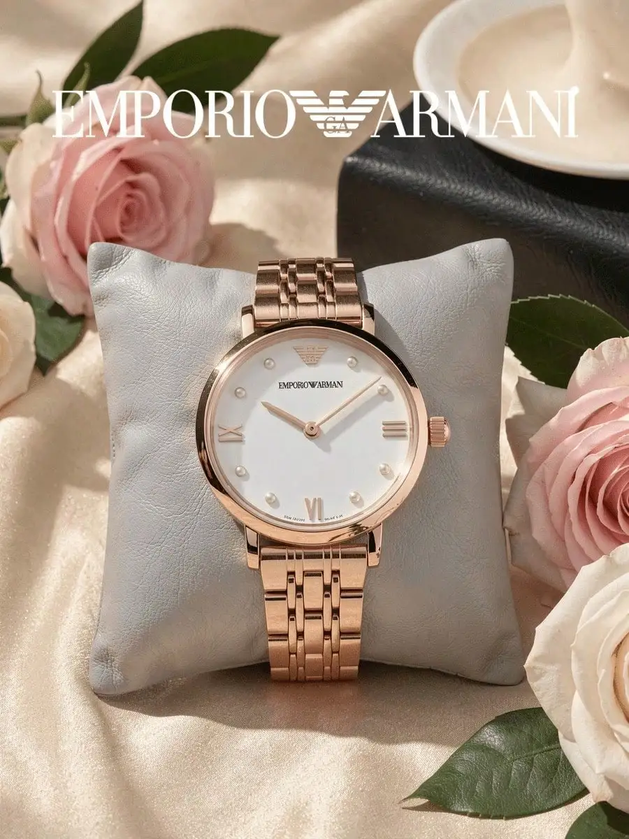 Emporio Armani  Gianni T-Bar Series Ladies Quartz Watch Rose Gold Thin Steel Band Minimalist Fashion Wristwatch Gift for Her