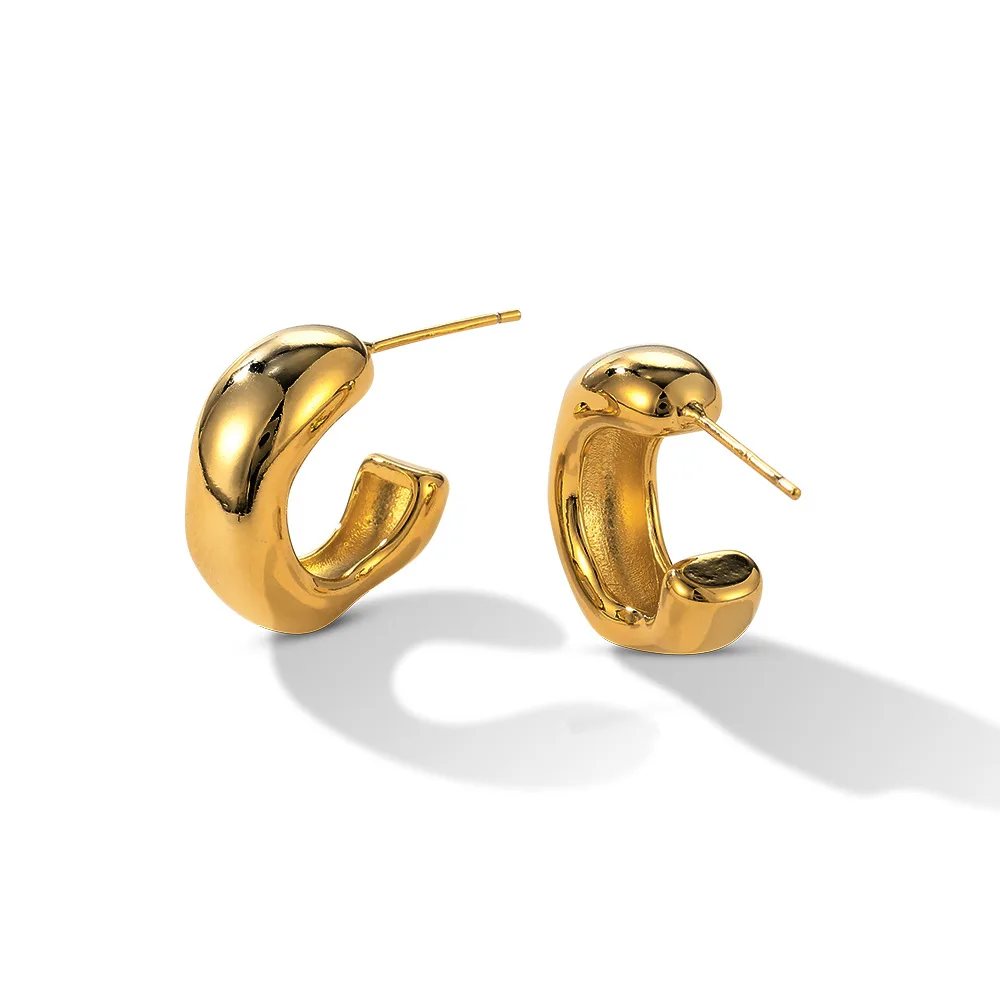 

925 Sterling Silver High-end Fashion Gold Color C-shaped Earrings Birthday Wedding Anniversary Party Gift