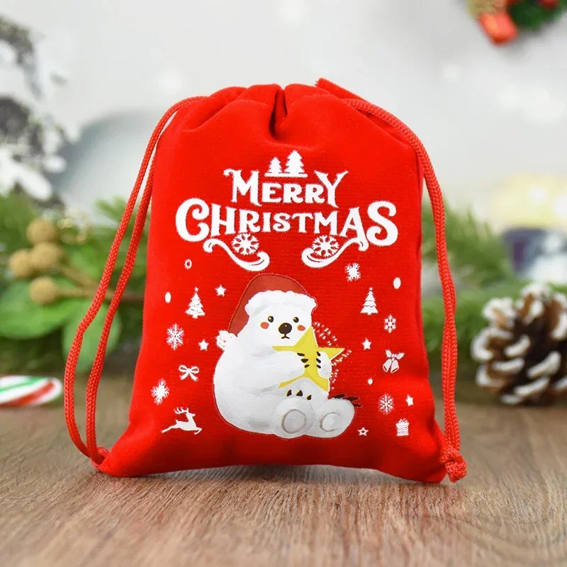 5 teile/los Weihnachten Muster Samt Taschen 9x12 15x20cm kleine Weihnachten Süßigkeiten Geschenk Tasche Kordel zug Beutel Boutique Schmuck Verpackung Taschen – Detail 14