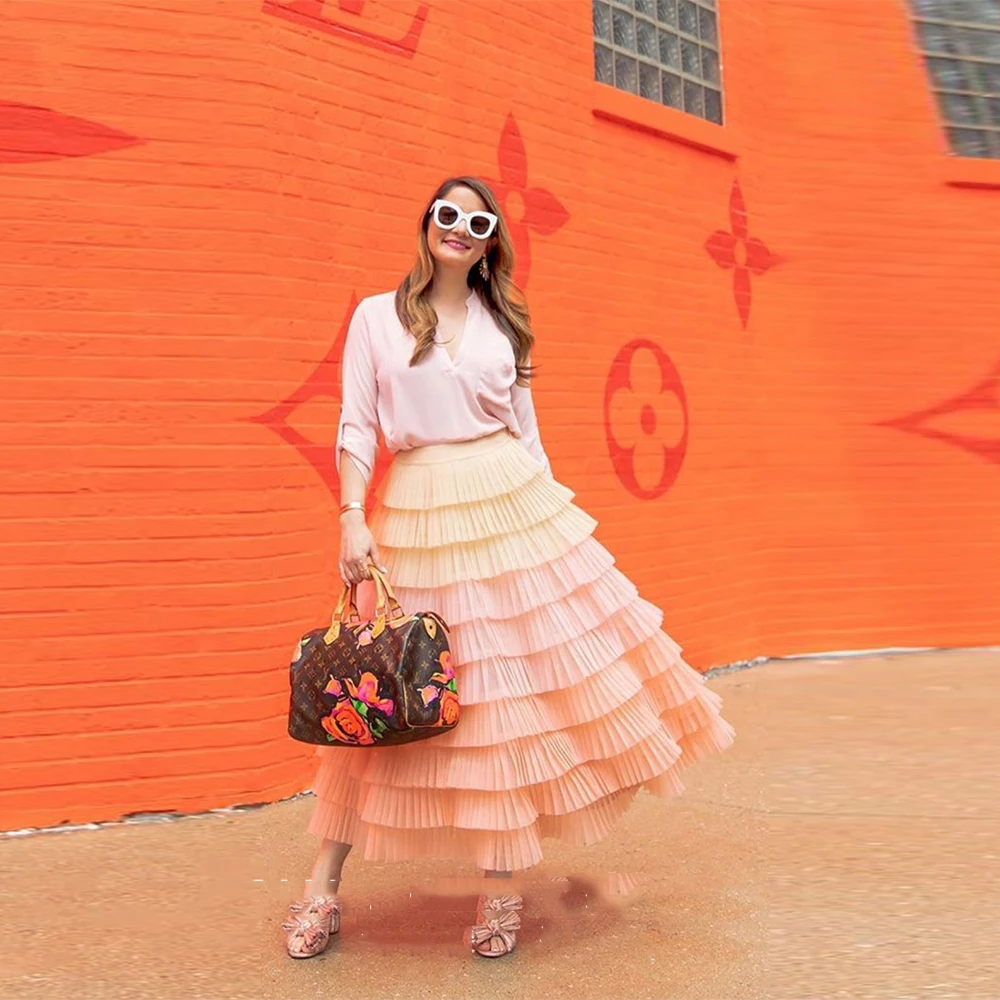 

Cupcake Tutu Skirts A Line Custom Made Party Skirts Women Long Tierred jupe femme Maxi Skirt Zipper Ankle Length