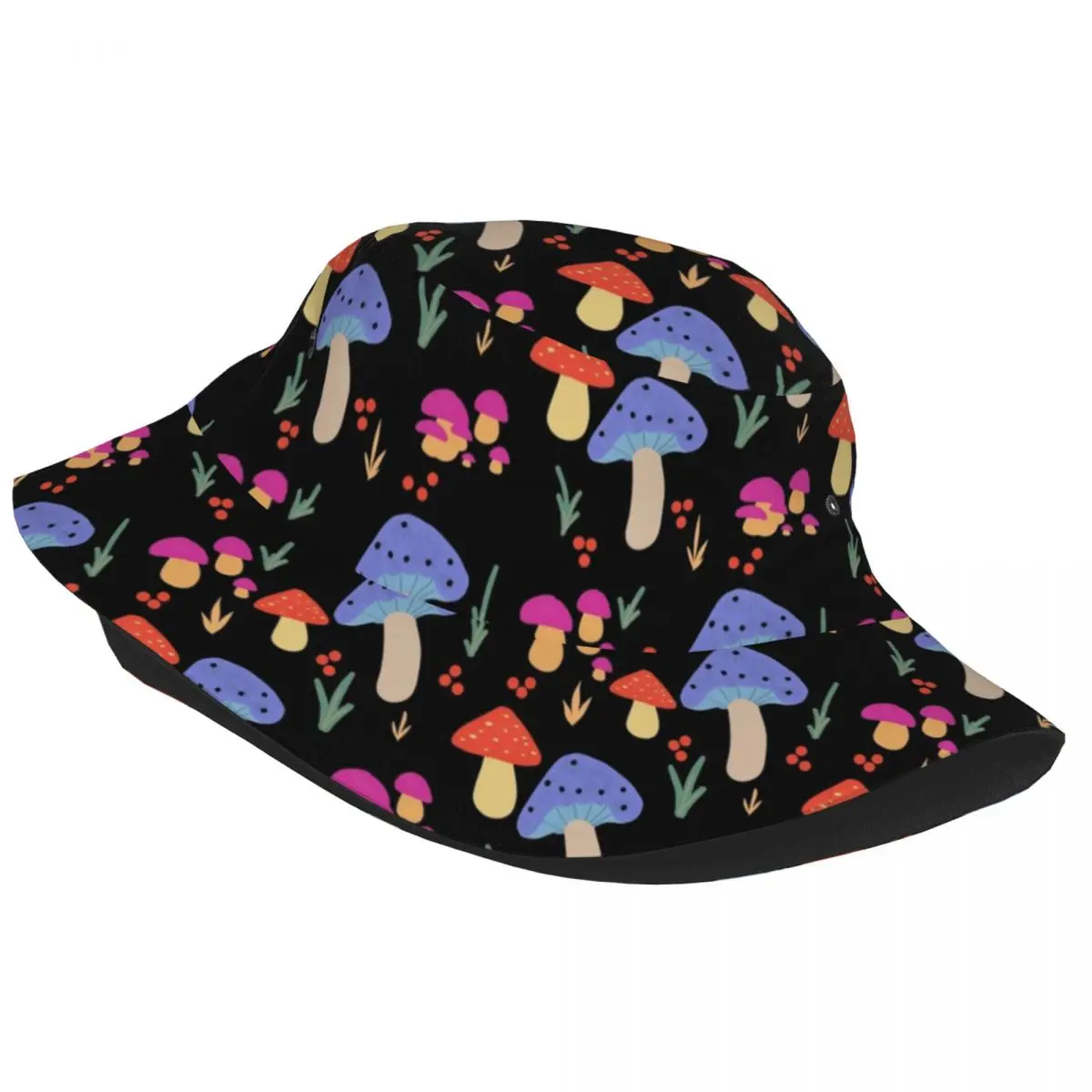 Mushroom Pattern Cute Colorful Bucket Hat for Women Men Beach Psychedelic Field Hat Harajuku Foldable for Fishing Hats Bob Hat