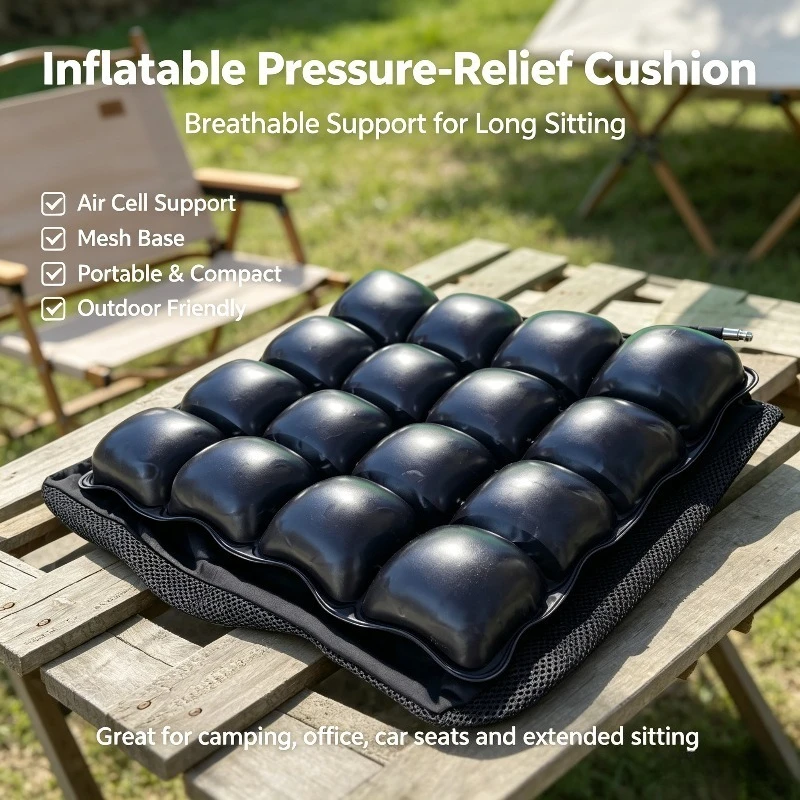 PVC Inflatable Seat Cushion Pressure Relief Pad for Long Sitting Office Chair Fishing Driving Seat Pad