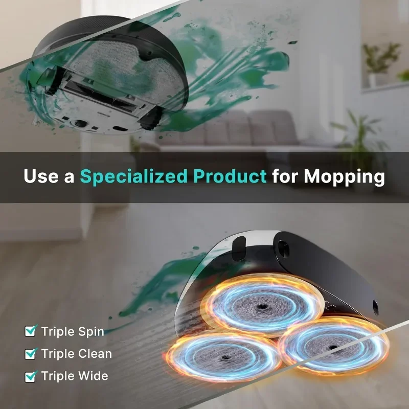 Elegante 3-Spin Robot Mop, Mop molhado para piso duro e limpeza da telha, controle remoto, poderoso