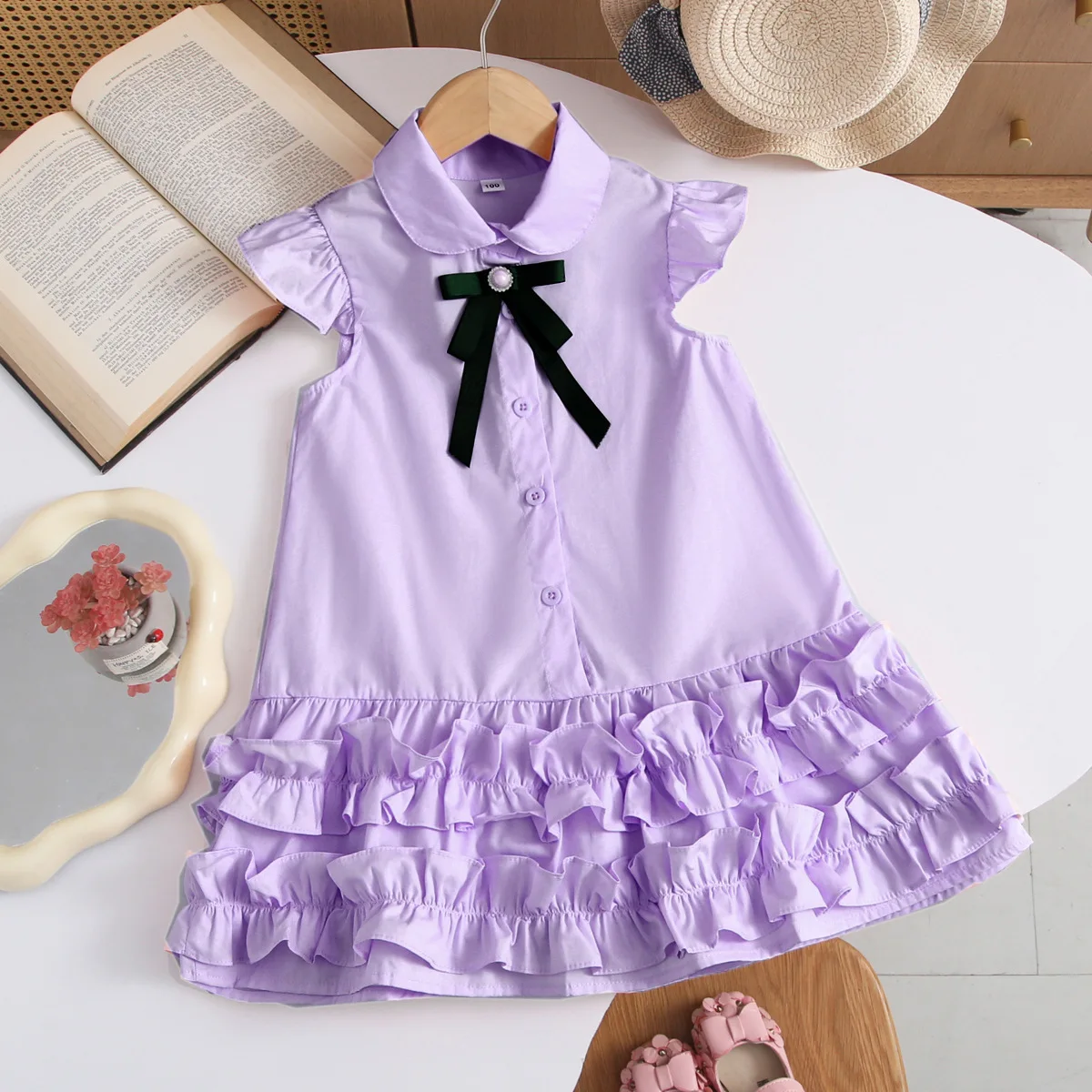 Girls' Summer Dress 2025 New Flutter Sleeve Children's Vest Dress Little Girls' Cake Dress Kids Dresses for Girls