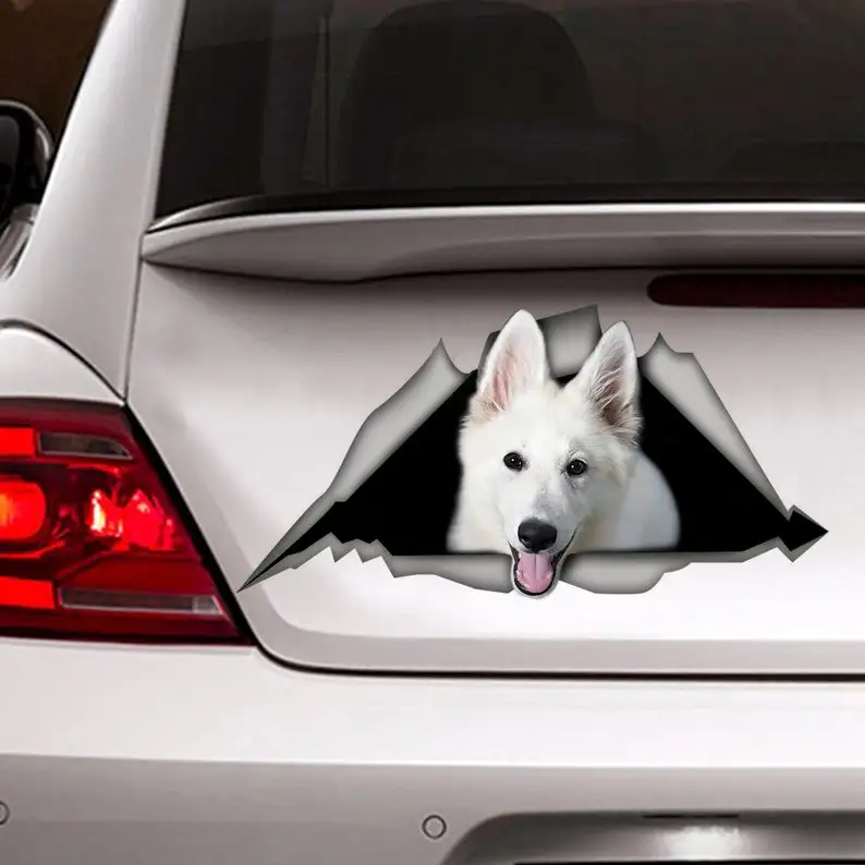 

White Swiss Shepherd sticker , torn metal sticker, Swiss Shepherd decal, 3D sticker