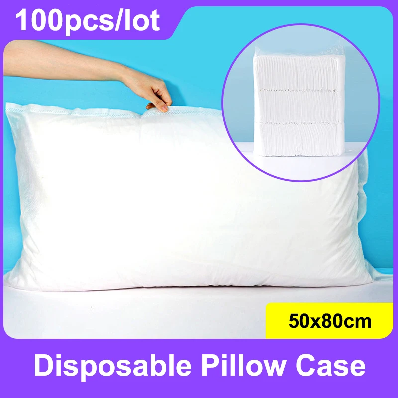 100pcs Disposable Pillow Case Portable Travelling Household Hotel Antibacterial Anti-Mite Breathable Pillow Case 50x80cm