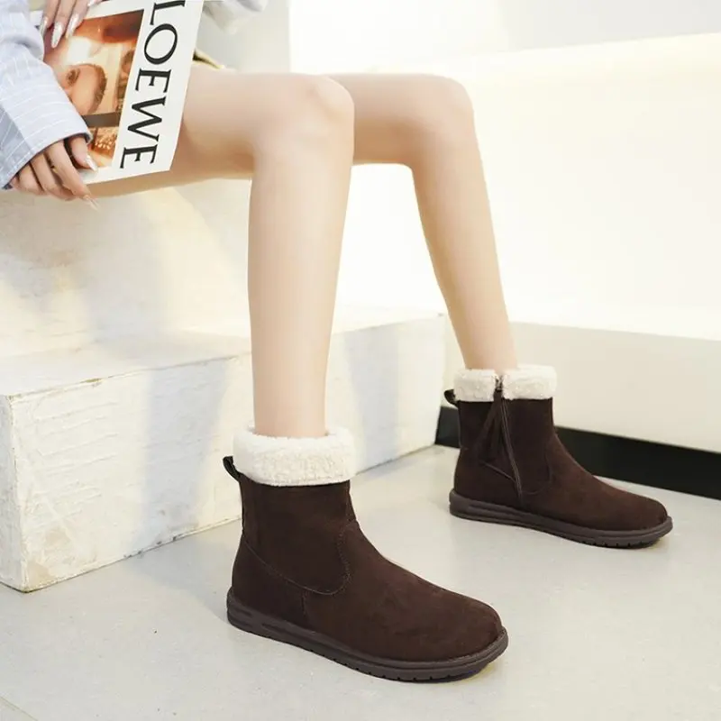 2023 Snow Boots Side Zipper with Suede leather Warm Cotton Women Boots Winter Women's Slip On Moccasins Warm Fur Lined Loafers