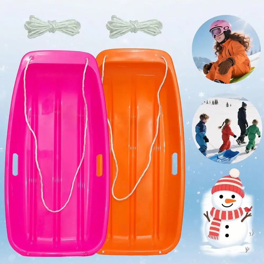 Adult and Kids Dual Snow Sled - Durable, Cold-Resistant, Flexible Design with Pull Rope and Handles, 35 Inch for Winter Fun