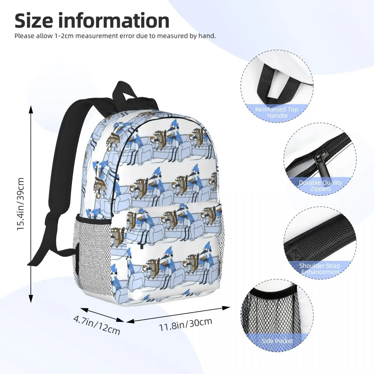 Mordecai And Rigby Pizza And Video Games Backpack Student Boys Girls BookBag Men Women School Bag Computer Shoulder Bags