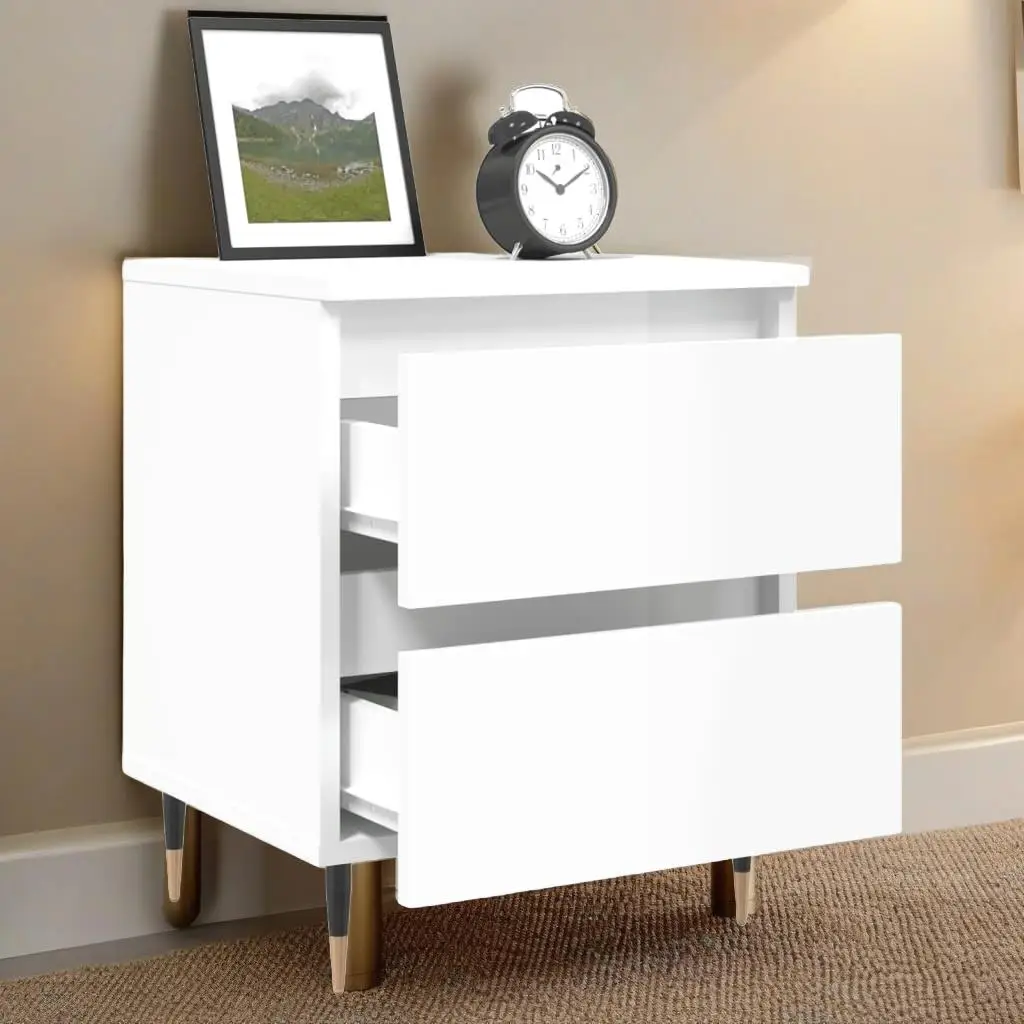 Set of 2 Glossy White Bedside Cabinets - 40x35x50 cm Engineered Wood Storage Unit