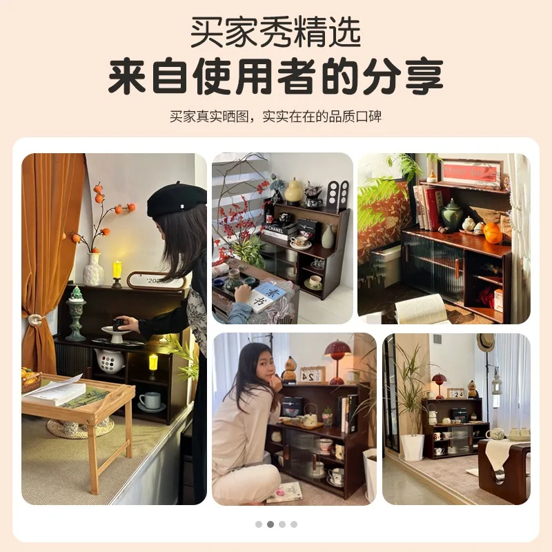 Strictly selected solid wood bay window cabinet storage desktop shelf new Chinese glass tea cabinet countertop small bookshelf