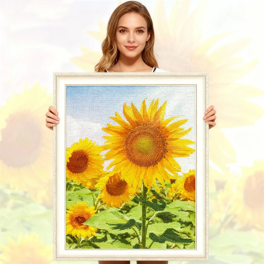 

2026 New style Sunflower Cross Stitch Package Plant Sets Printed cloth people kit embroidery DIY handmade needlework Decoration