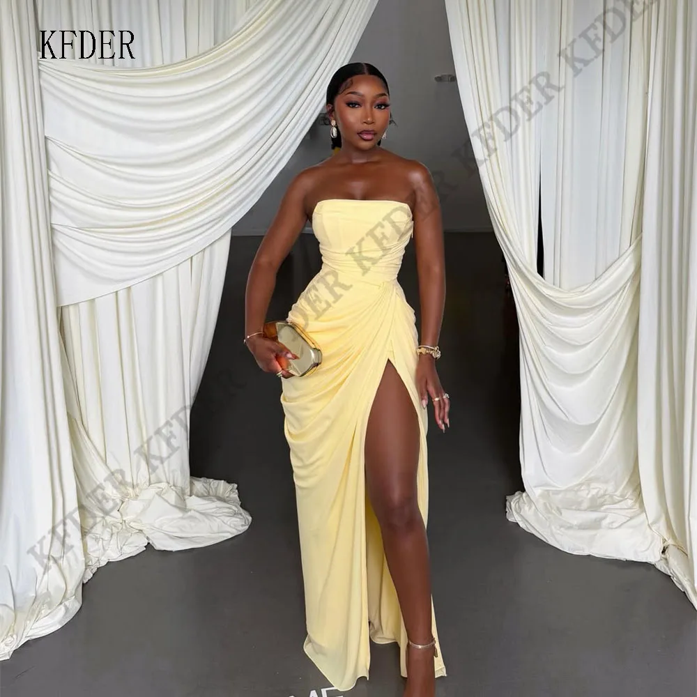 Yellow Chiffon Long Evening Dress Women Prom Gowns Strapless Formal Aileen Sleeveless Floor-Length Vestidos 2026 Customized