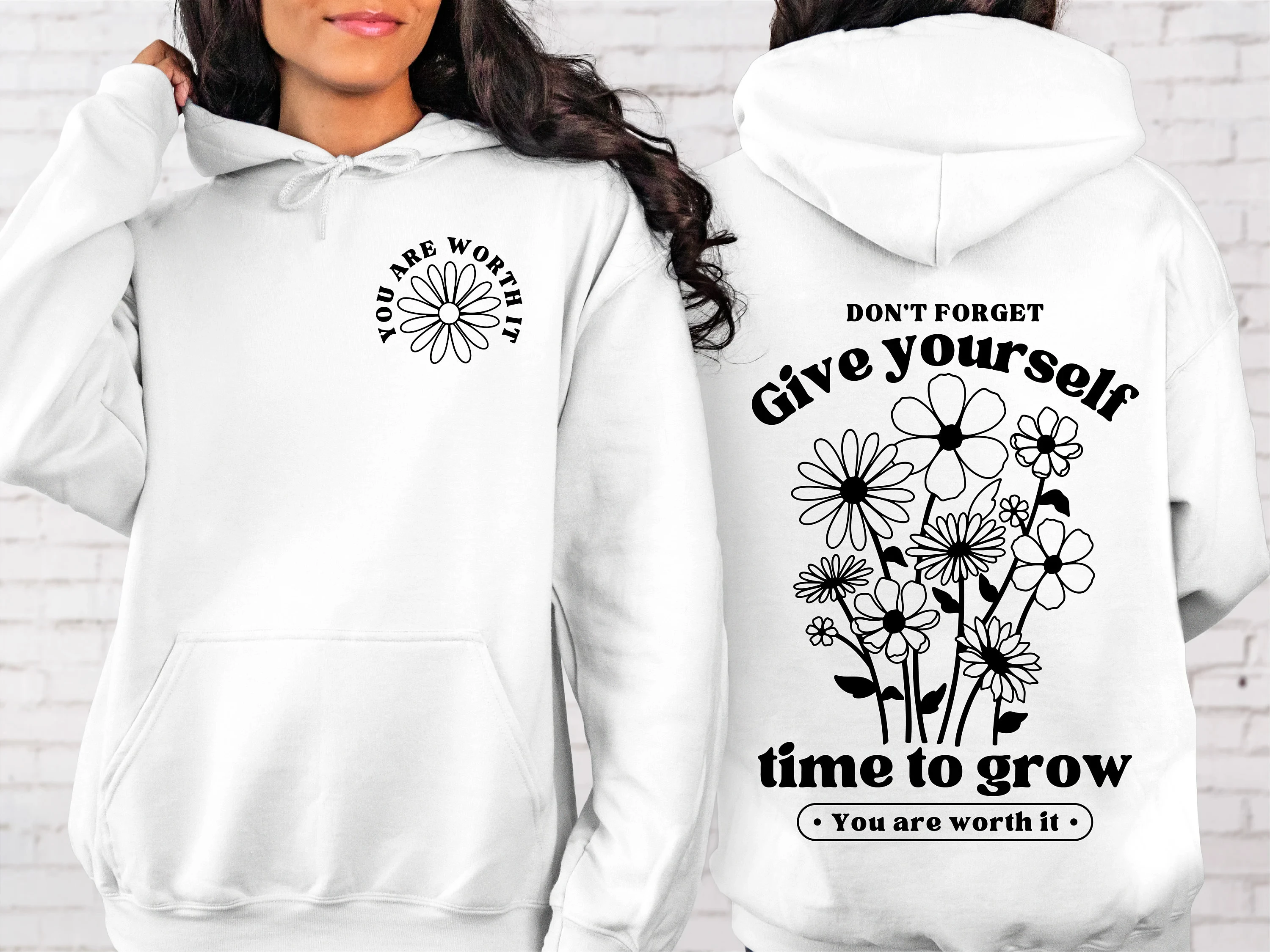 

Don't Forget Give Yourself Time To Grow Толстовка с капюшоном для женщин Толстовка с длинными рукавами Пуловер унисекс Осенне-зимняя одежда Топы Y2k