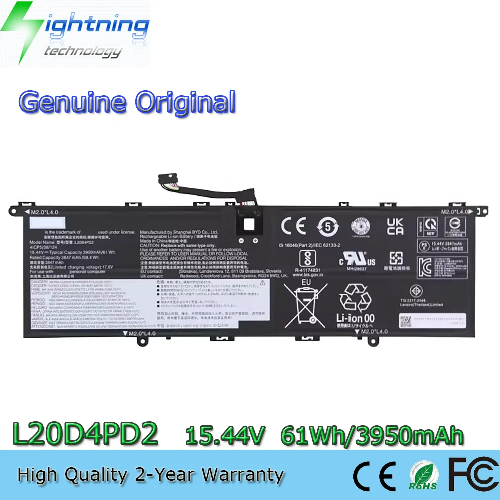 

Genuine L20B4PD2 L20C4PD2 L20D4PD2 15.44V 61Wh Original Battery for Lenovo ThinkBook 14P G2 ACH