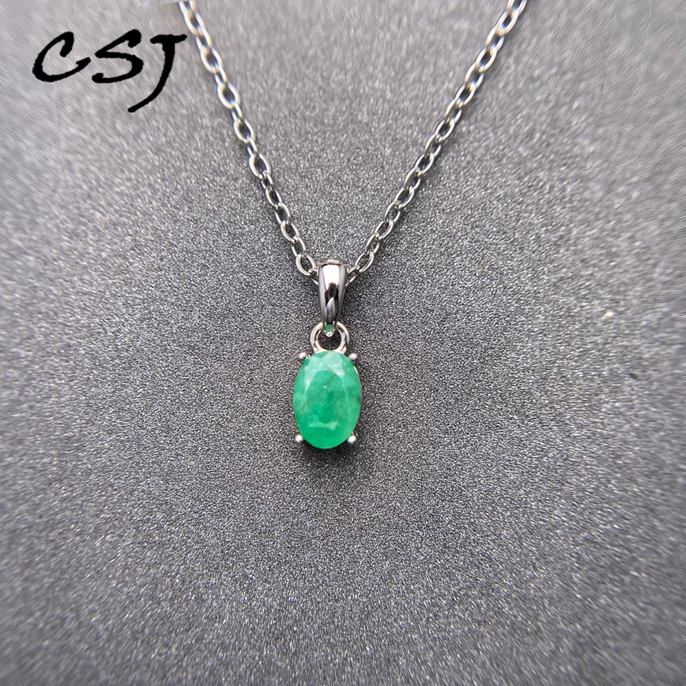 

Elegant Natural Emerald Pendant 925 Sterling Silver Necklace Fine Jewelry Gemstone 5*7mm 0.7ct for Women Birthday Party Gift