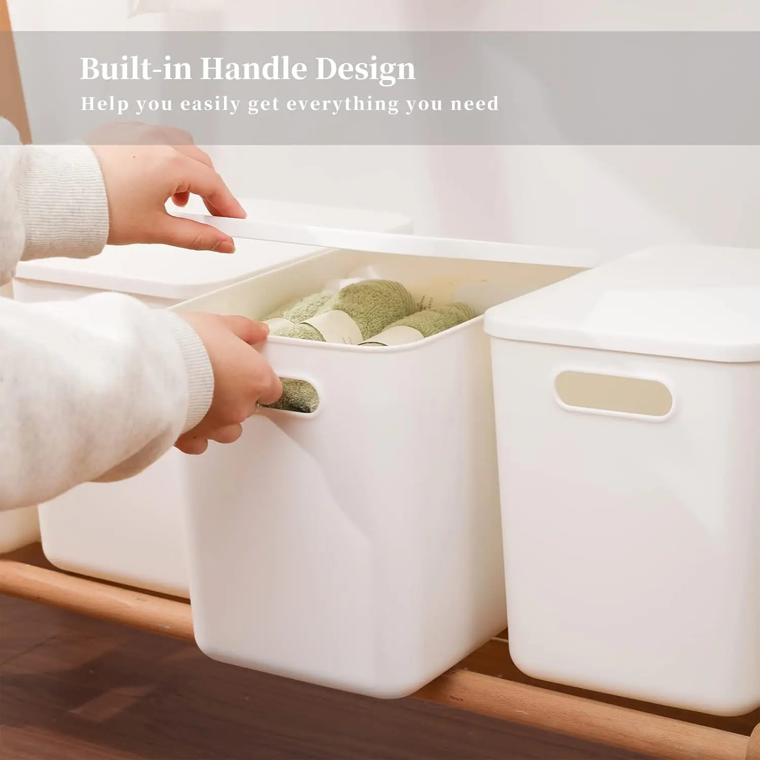 Plastic Storage Baskets Bins Boxes With Lids,Organizing Container White Storage Organizer Bins Shelves Drawers Desktop Playroom