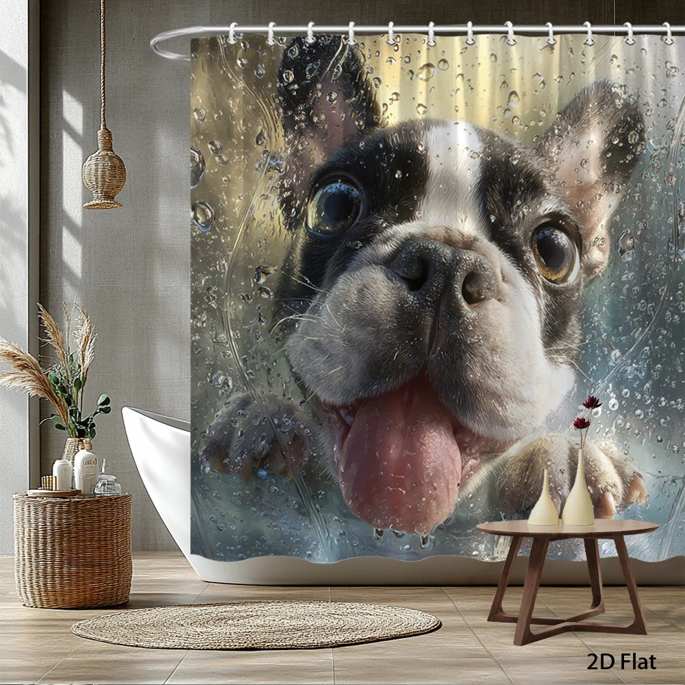 Cute Dog Face Shower Curtain Waterproof Bathroom Decor Funny Puppy Portrait Shower Curtain for Home Bathroom