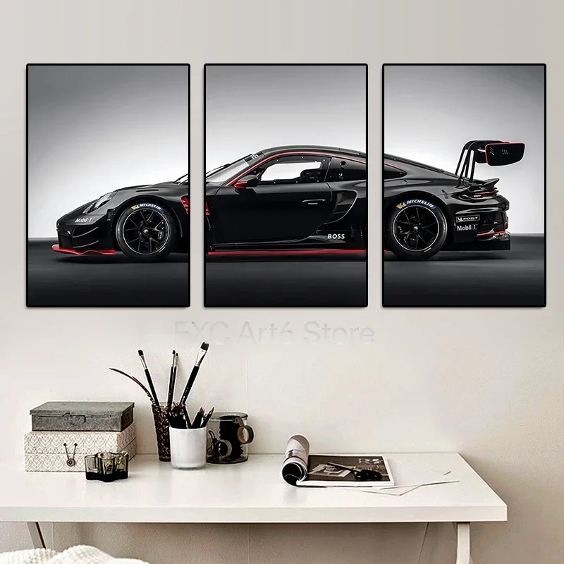 3-teiliges rahmenloses Vintage-Poster im industriellen Stil, Auto-Serie, Gt3rs-Kunstposter, Leinwandgemälde, Wanddrucke, Bild für Wohnzimmer und Zuhause
