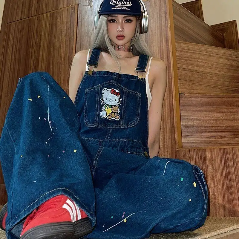 

Sanrio Retro Panties Hello Kitty Fashion Y2K Pants Summer Loose American Style Working Equipment Leisure Wide Legs Girl's Pants