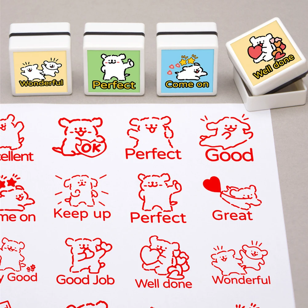 Cute Cartoon Teacher Stamp English Praise Comments Stamp for Grading Homework Fun Emoji Seals for Elementary School Teachers