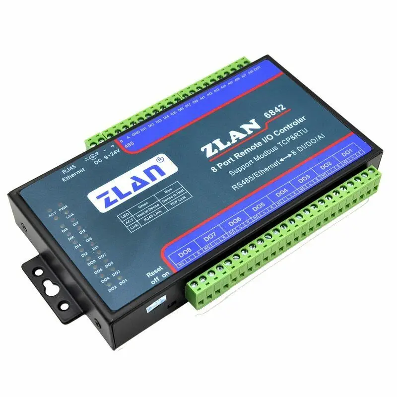 

ZLAN6842 Modbus RS485 RJ45 Ethernet 8 Channels DI AI DO I/O Module RTU Board