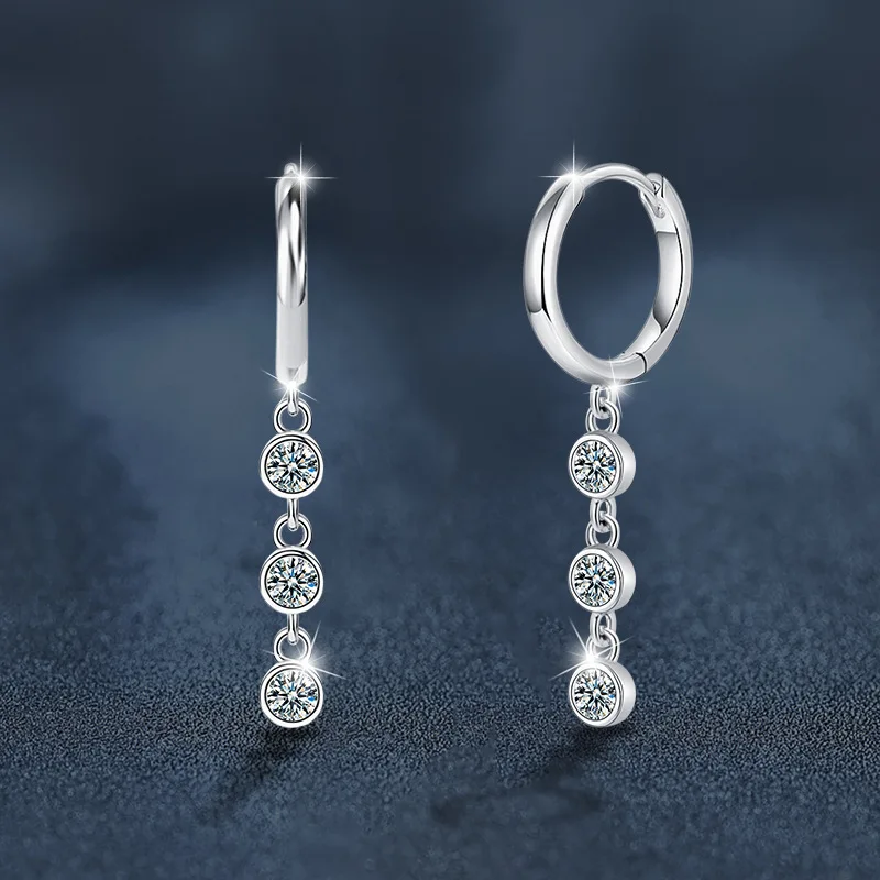 Moissanite tassel earrings with a high-end feel, 925 pure silver, simple Korean version, small fresh earrings, ear accessories