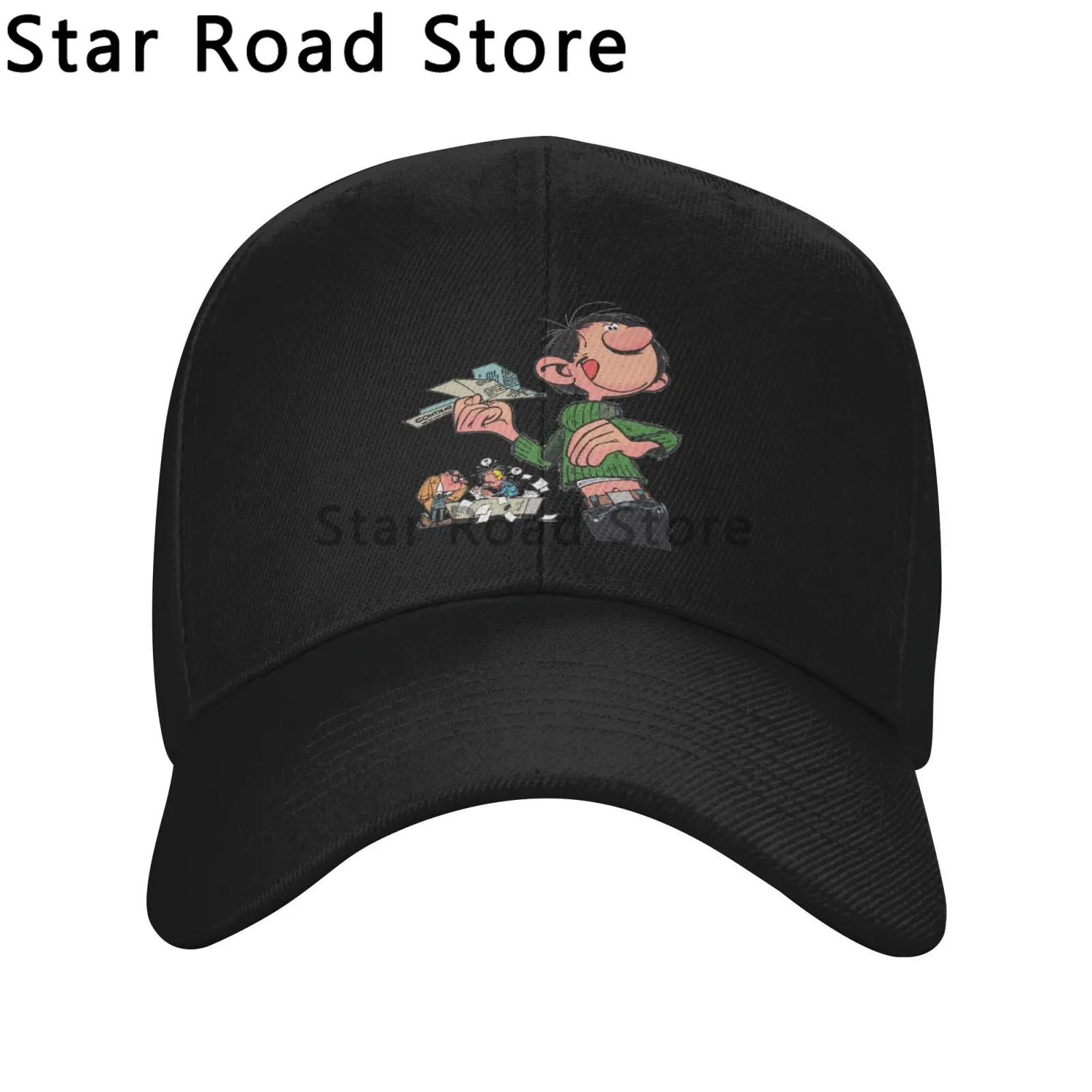 Topi bisbol kartun Gaston Lagaffe in Car Gomer Goof Pria Wanita, topi Denim Distressed, topi matahari hadiah Aktivitas Luar Ruangan