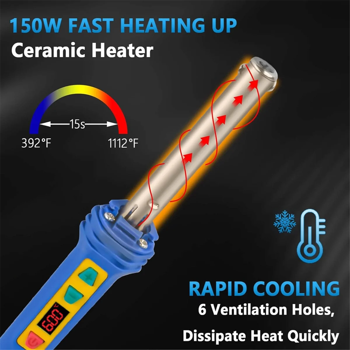 Soldador de plástico de temperatura ajustable Digital LED de 150W, Kit de soldador de plástico 3 en 1 de 6 puntas, para enchufe estadounidense DIY