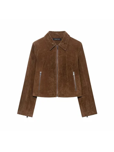 Imagen 1 del producto Chaqueta corta Vintage de gamuza para mujer, chaqueta corta con solapa de manga larga y cremalleras, prendas de vestir para mujer, ropa de calle elegante para mujer 2025